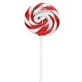 Red and White Whirly Pop with a custom full color label